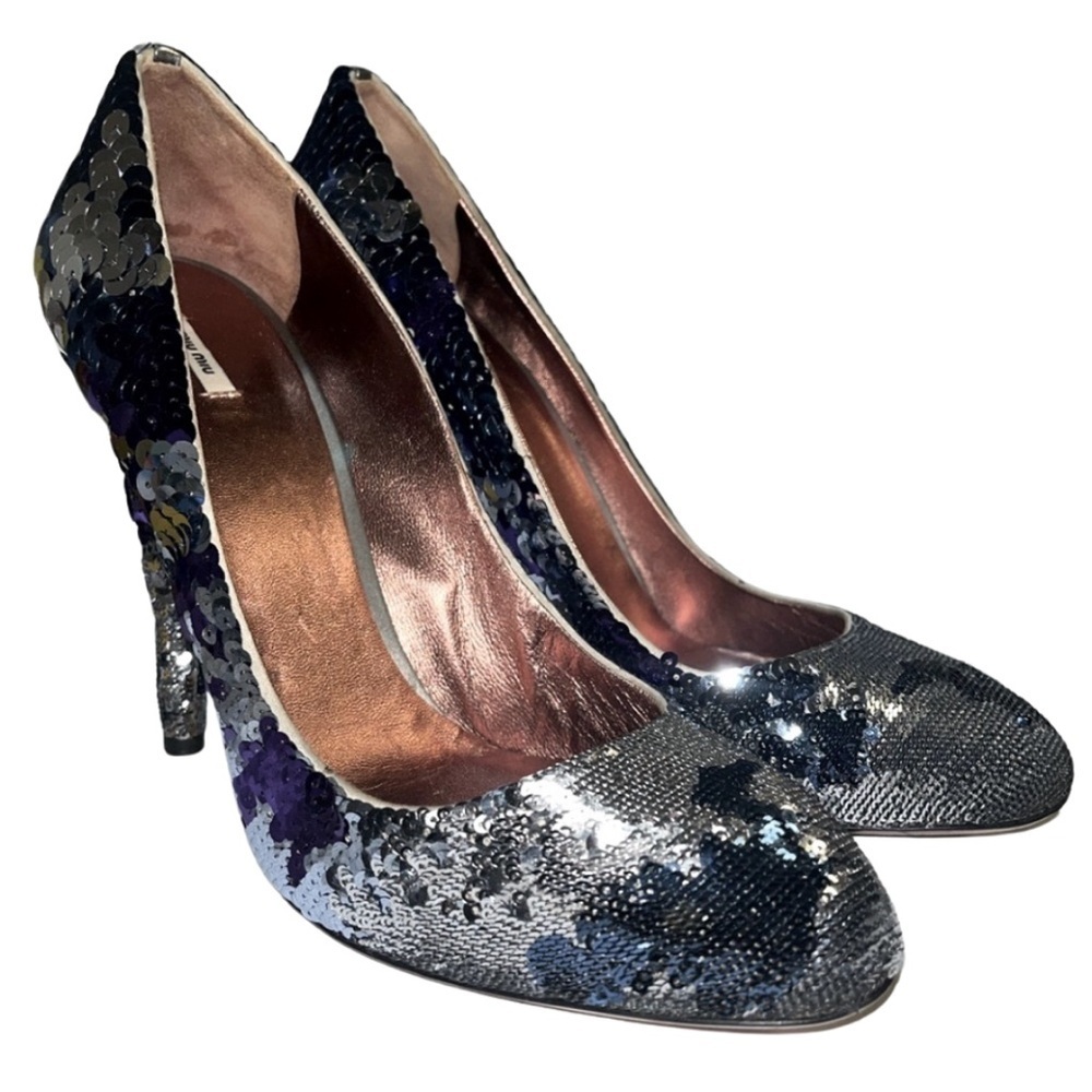 MIU MIU Sequin Embellishments Round ToePumpsHeels Size41 U.S. Size11